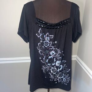 Gitano‎ Womens Black Beaded Plus Size Shirt 22/24 Y2K